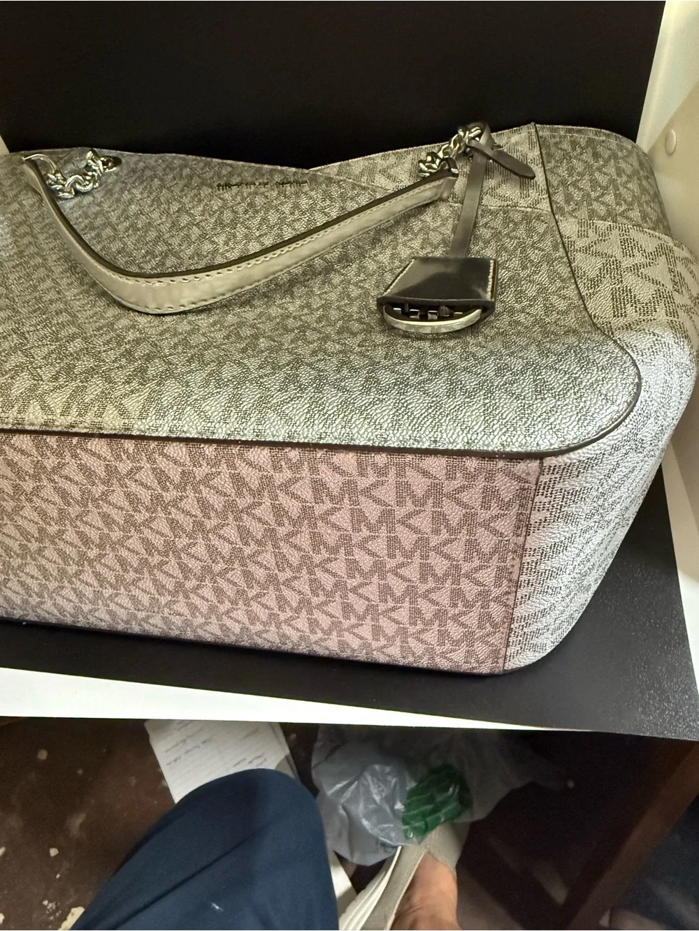 Michael Kors Gray MK Logo Chain-Handle Tote